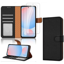 (Black) Samsung Galaxy A56 Wallet Case 2X Screen Protector