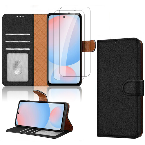 (Black) Samsung Galaxy A56 Wallet Case 2X Screen Protector