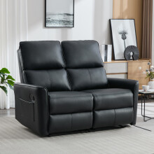 (Black) MADRID 2 SEATER MANUAL AIR LEATHER RECLINER SOFA