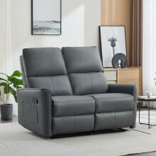 (Grey) MADRID 2 SEATER MANUAL AIR LEATHER RECLINER SOFA