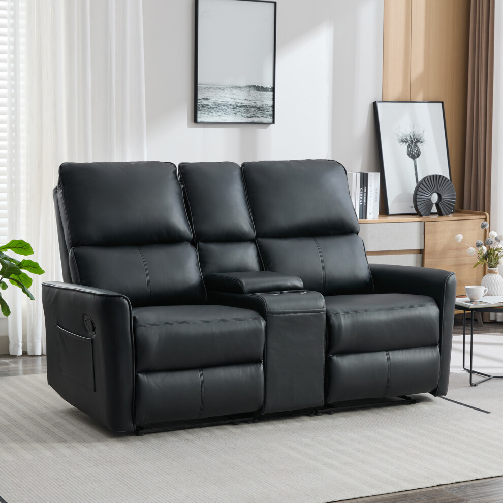 (Black) MADRID 2 SEATER W CONSOLE MANUAL RECLINER SOFA