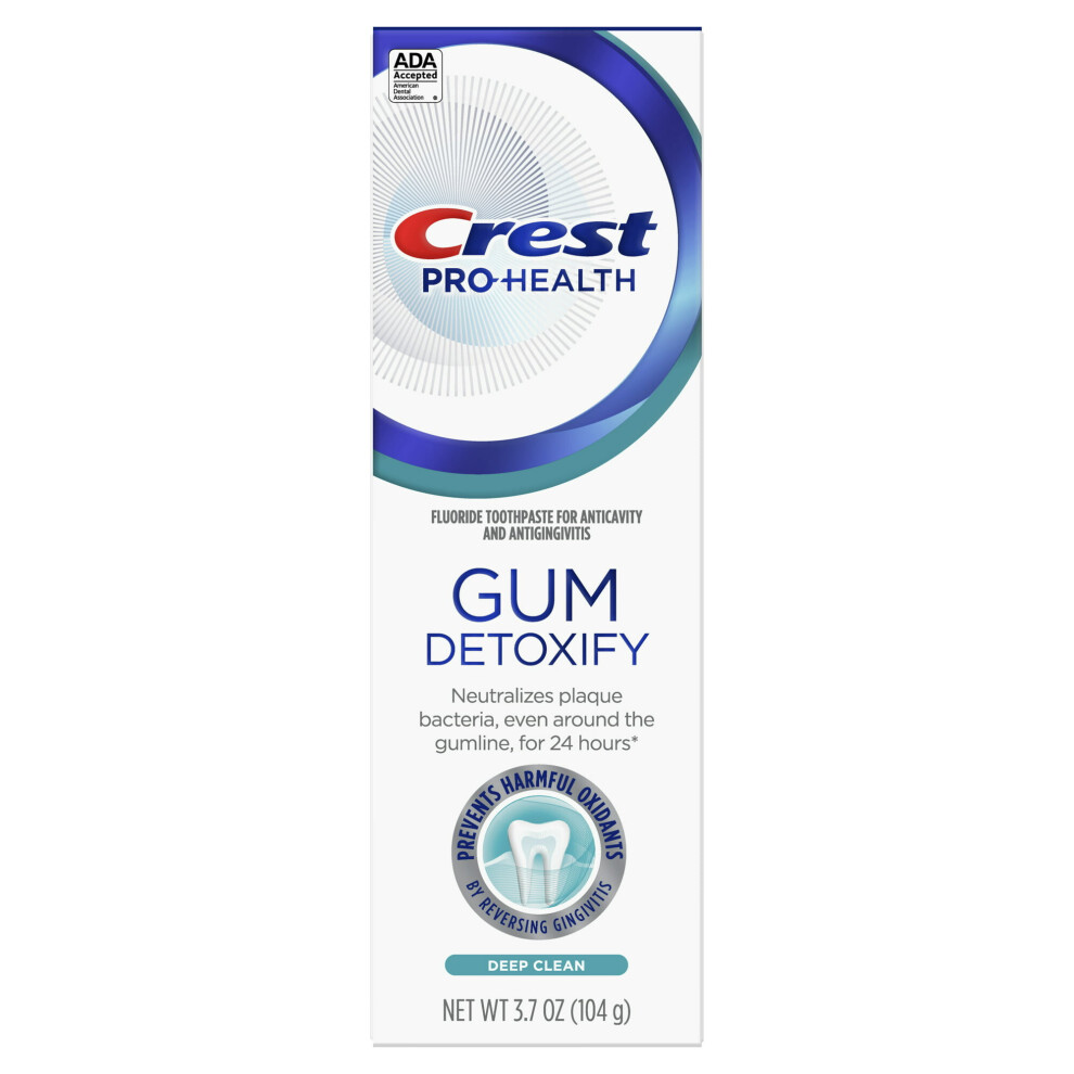 Crest Pro Health Gum Detoxify Deep Clean Toothpaste, 3.7 oz; Fluoride, ADA Accepted, helps prevent and reverse gingivitis and controls plaque.