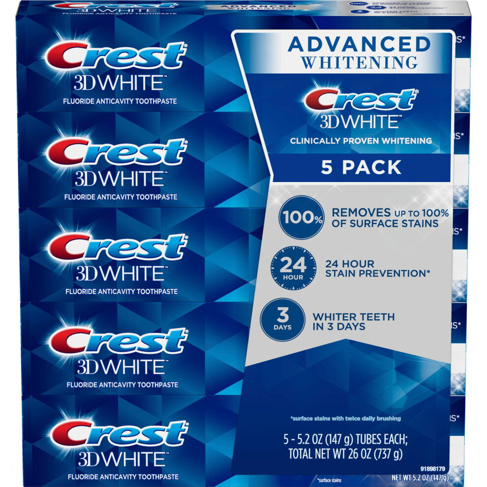 Crest 3D White Advanced Whitening Toothpaste 5.2 oz / 147 g (5 pack)
