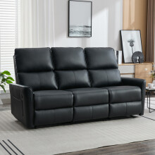 (Black) MADRID 3 SEATER MANUAL AIR LEATHER RECLINER SOFA