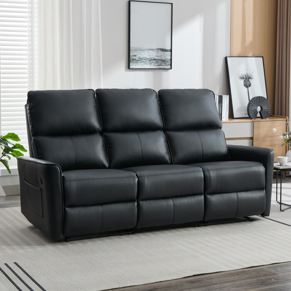 More4homes (Black) Madrid 3 Seater Manual Air Leather Recliner Sofa