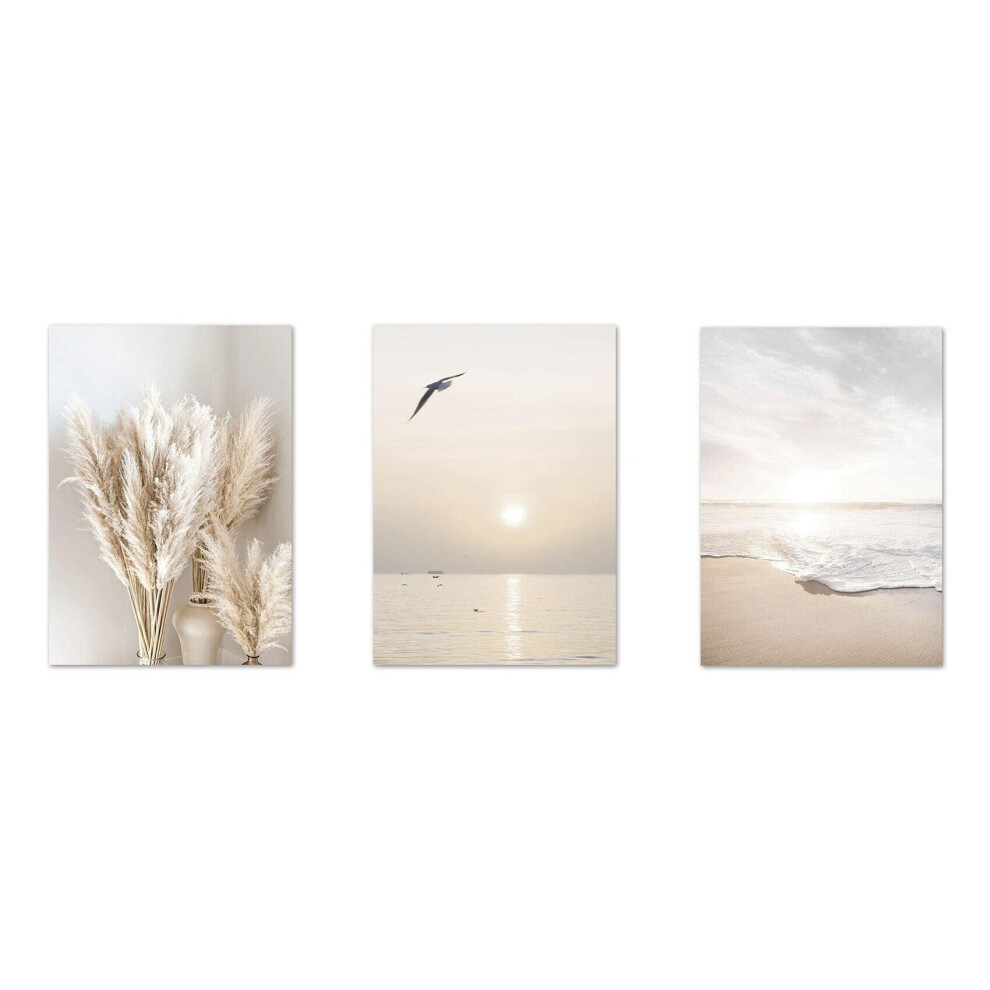 3Pcs Beige Grass Beach Palm Tree Canvas Painting Nordic Posters and Prints Wall Pictures for Living