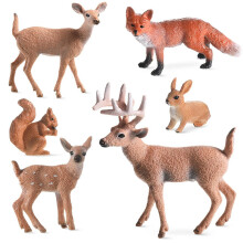 6 Stück Waldtiere Figuren Eichhörnchen Hirsche Kaninchen Familie Miniaturspielzeug