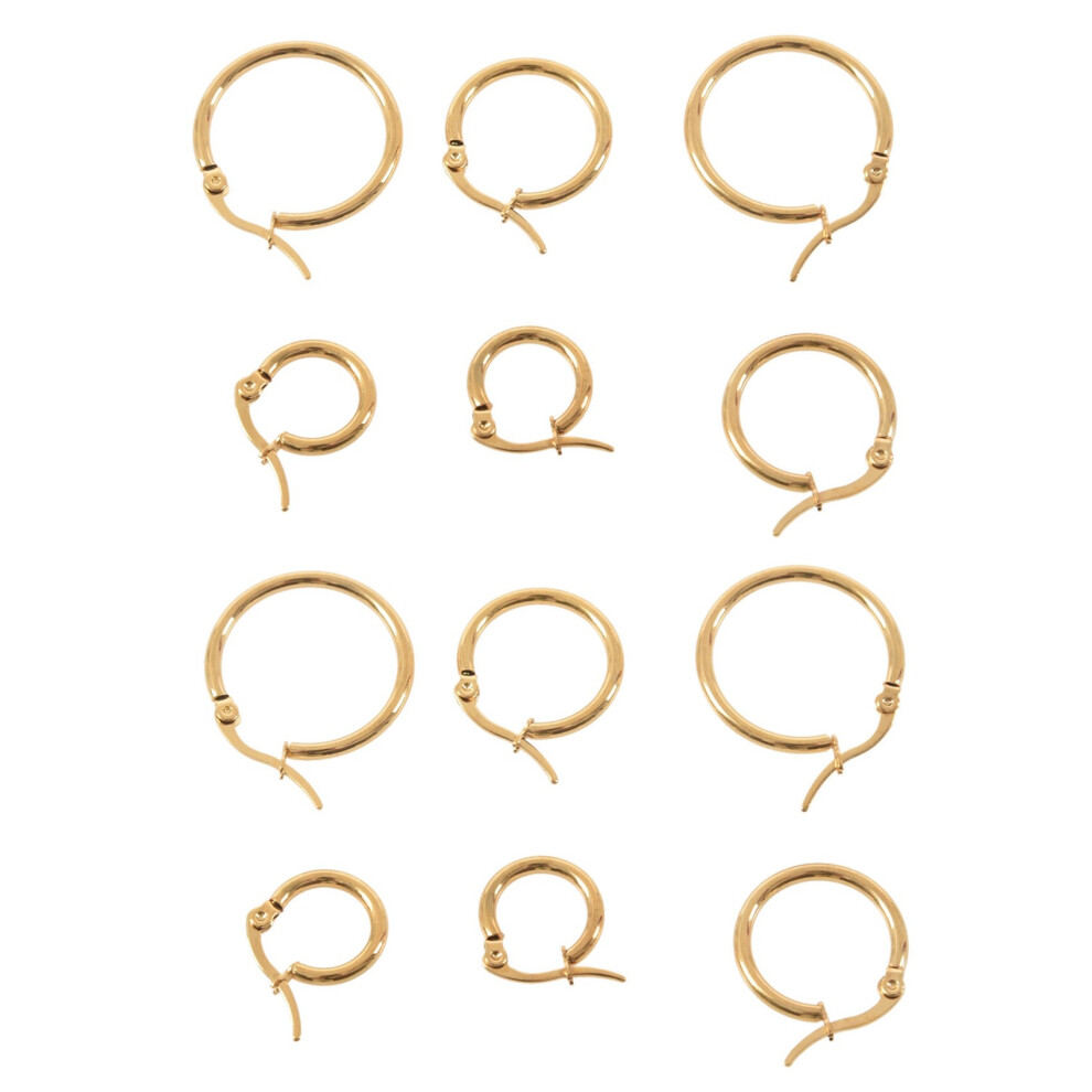 6-Pair Gold Stainless Steel Hoop Earrings Set - 15mm, 20mm, 25mm for Women