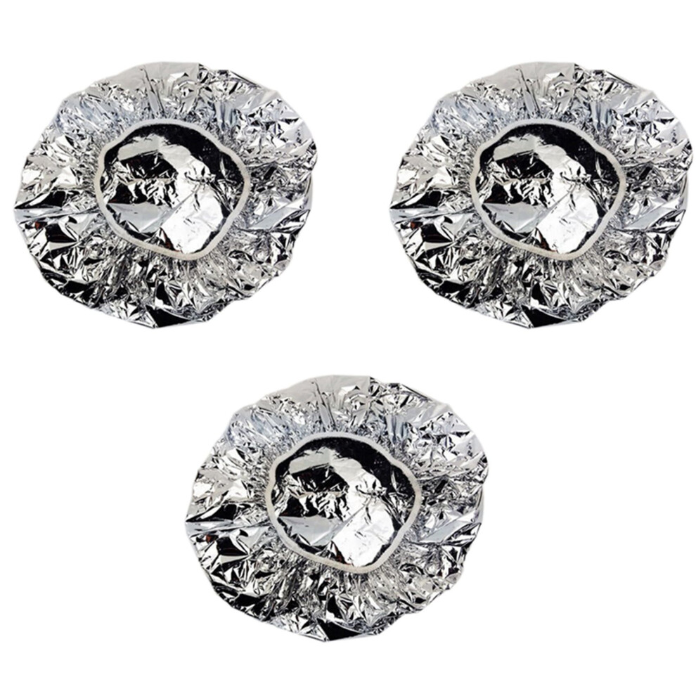 3X Shower Cap Heat Insulation Aluminum Foil Hat Elastic Bathing Cap for Women Hair Salon Bathroom -Silver