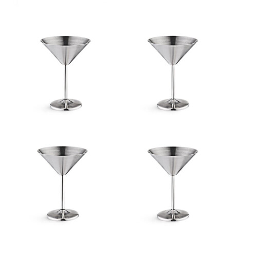 Stainless Steel Martini Glasses 4, 8 Oz Metal Cocktail Glasses, Unbreakable, Durable, Mirror Finish