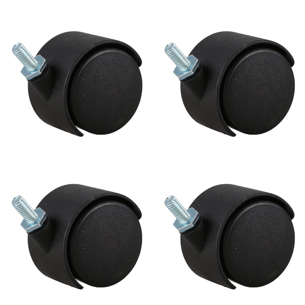 4X 6mm Threaded Stem 40mm Dual Wheel Rotatable Caster Black