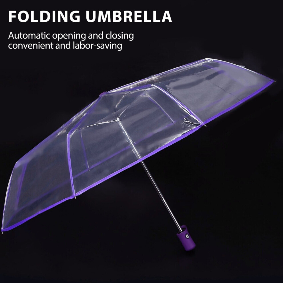 Transparent Umbrella Automatic Umbrella Rain Women Men Rain Auto Umbrella Folding Windproof Style Clear umbrella,Transparent & purple border