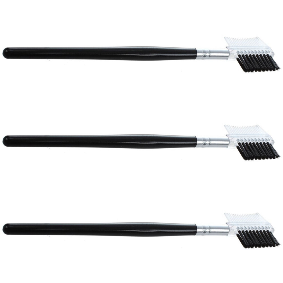 Women Double-Sides Brow Comb Eyebrow Brush Wood Holder Make-Up Cosmetic Makeup Tool 3Pcs Black