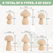 30 Stück unfertige hölzerne Pilze 6 Größen von natürlichen hölzernen Pilzen für Kunst & Handwerk Projekte Dekoration