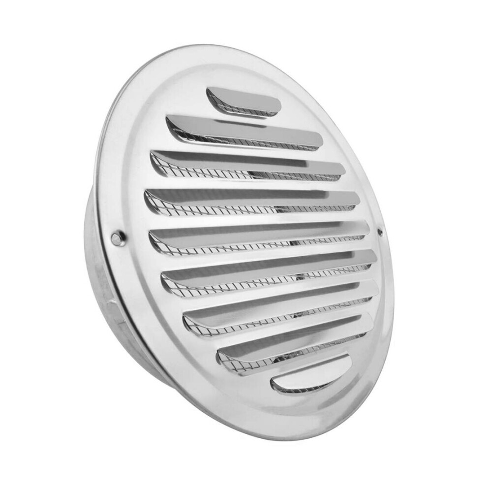 Stainless Steel Air Vents, Louvered Grille Cover Vent Hood Flat Ducting Ventilation Wall Air Outlet With Fly Screen Mesh (8 Inch)