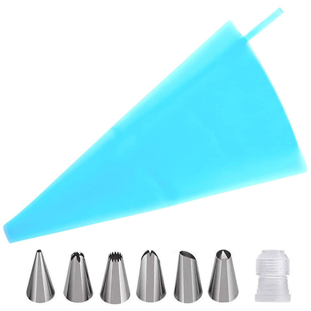 Cake Decorating Supplies Kit Set Baking Pastry Tools for Beginners Cake Nozzles Coupler and Reusable Pastry Bag-Blue