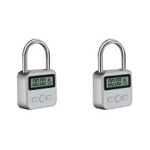 2X Metall Timer Schloss LCD Display Multifunktionelle Elektronische Zeit 99 Stunden Max Timing USB Wiederaufladbar Timer Vorhängeschloss, Silber