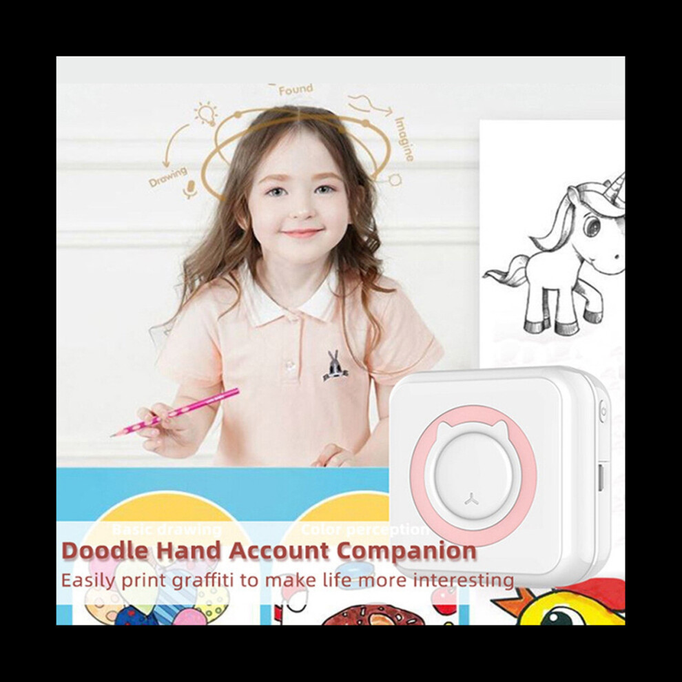 Mini Thermal Printer Wireless Bluetooth Printer Multifunctional Label Printer with Self-Adhesive Paper+Color Pen Pink