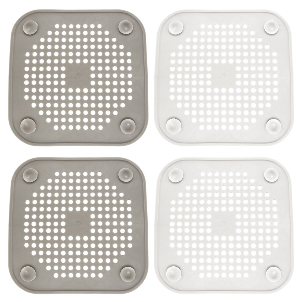 4X Square Drain Cover for Shower Drain Hair Catcher Flat Silicone Plug for Bathroom and Kitchen Filter Shower Drain