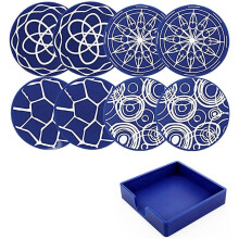 8Pcs Round Printed Anti- Coasters, Silicone Coasters, Heat Resistant Wine Glass Drink Coasters, Tabletop Protection