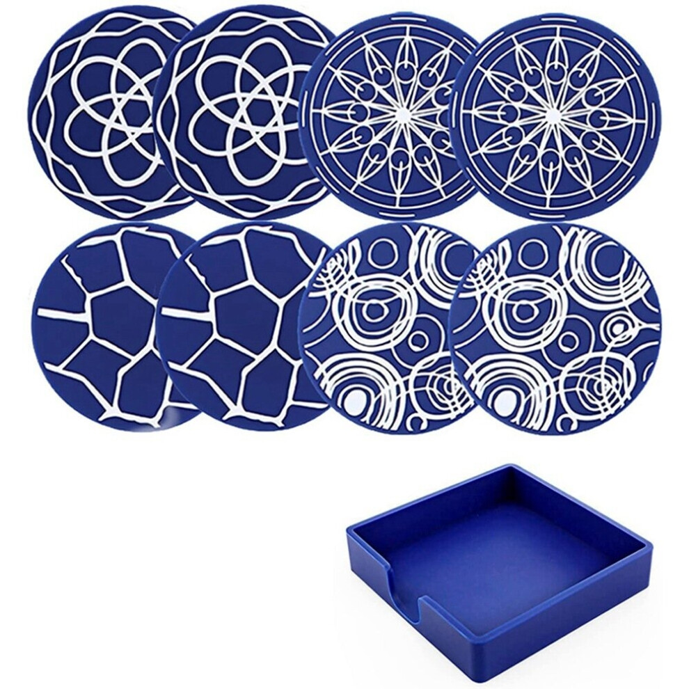 8Pcs Round Printed Anti- Coasters, Silicone Coasters, Heat Resistant Wine Glass Drink Coasters, Tabletop Protection