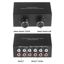 Bidirektionaler 4-Wege-RCA-Stereo-Audio-Umschalter L/R Tonkanal-Audio-Umschalter, 2 in 4 Out oder 4 in 2 Out Audio-Splitter