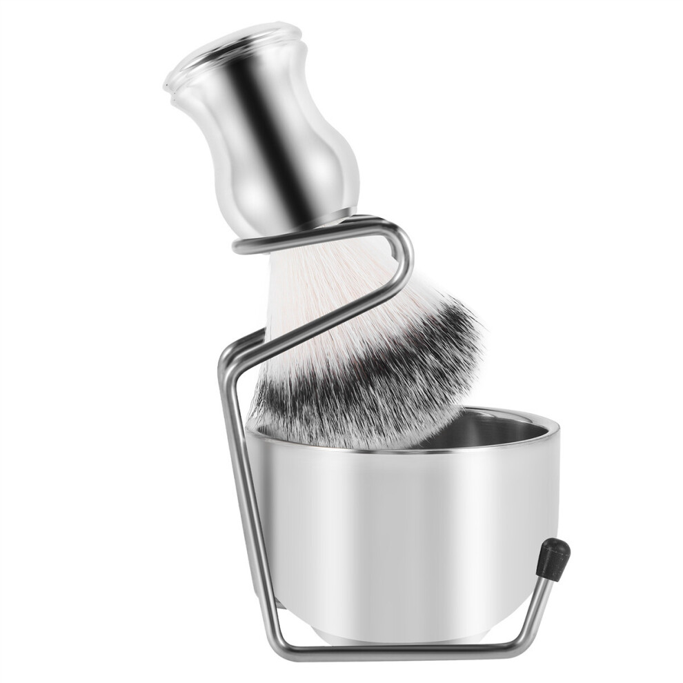 Shaving Set Soap Bowl + Shaving Brush + Stand Holder, Stainless Steel + Nylon Brush Kit Pure Hair Shaving Brush Kit