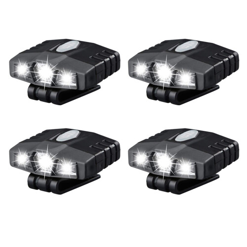 4X Ultra Bright Manos Libres LED Clip on Hat Light - Recargable 150 Foco Impermeable Cap Light