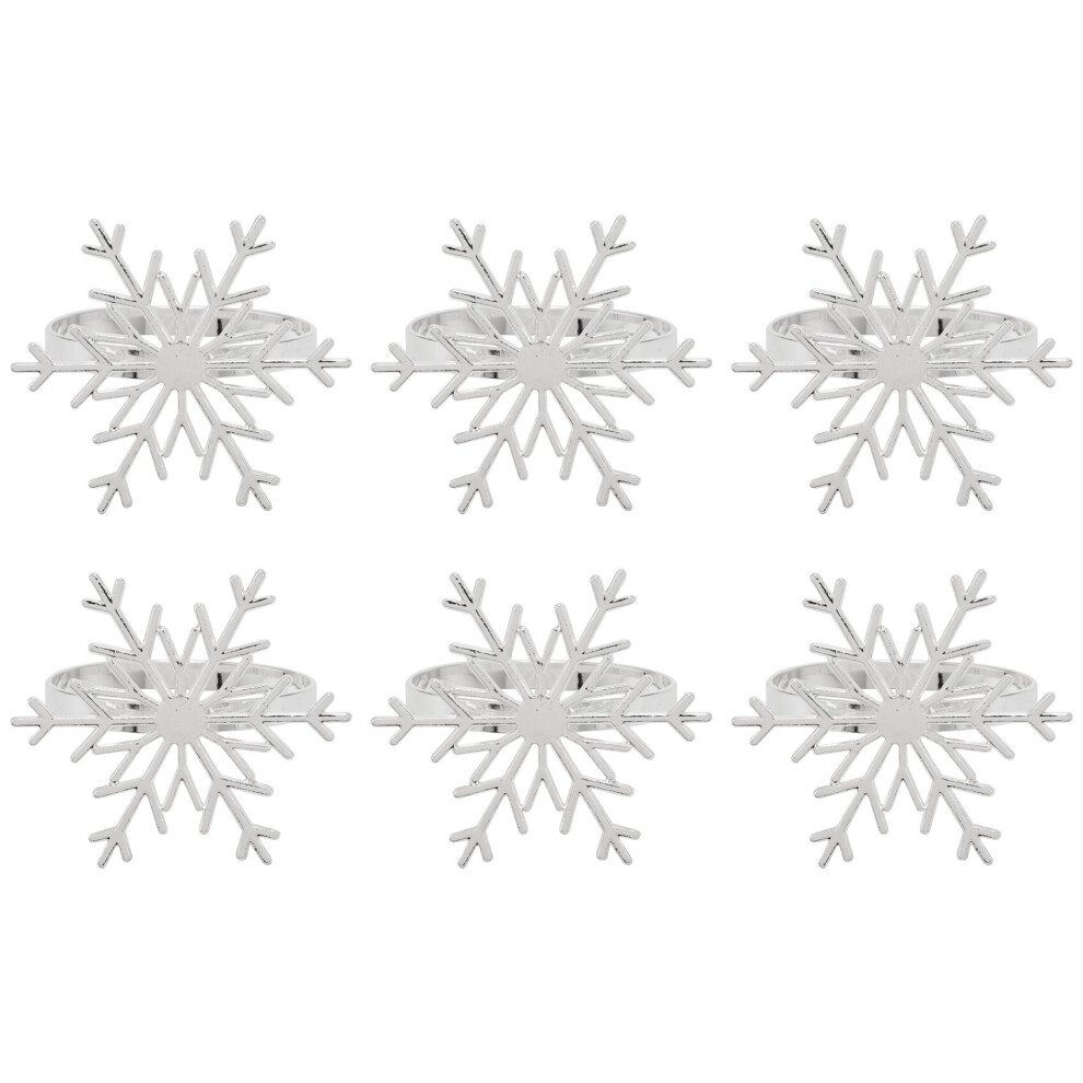 6 Pieces Snowflake Napkin Rings Christmas Snowflake Napkin Holder Rings for Christmas Holiday Table Decoration (Silver)