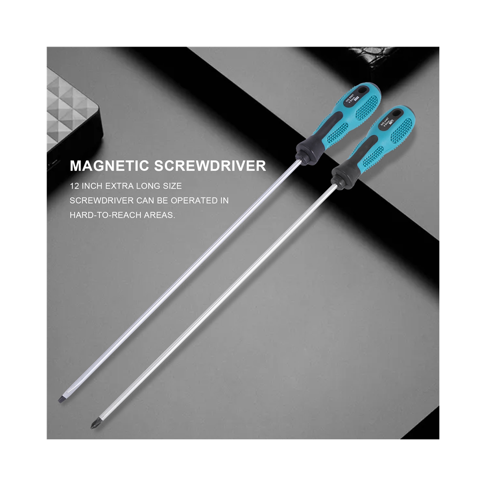 2 Packs 12 Inches Long Slotted and Screwdriver Flat Blade Screwdriver Magnetic Screwdriver with Rubber Handle