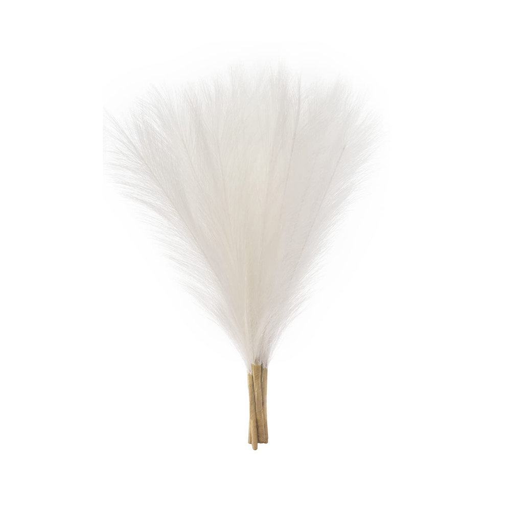Faux Pampas Grass,18In/45Cm Artificial Pampas Grass Fluffy 5 Stem Pompous Grass Flower Arrangement for (White)