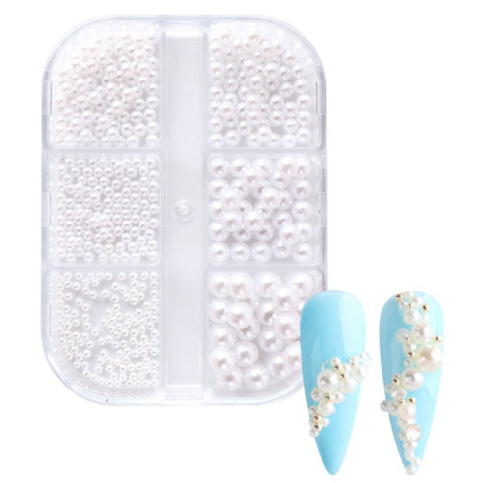 1Box Pearl Decorations Nail Charms White Round Nail Parts Gold Steel Beads Balls Jewelry Nail Art Accessories Color:ZZ13