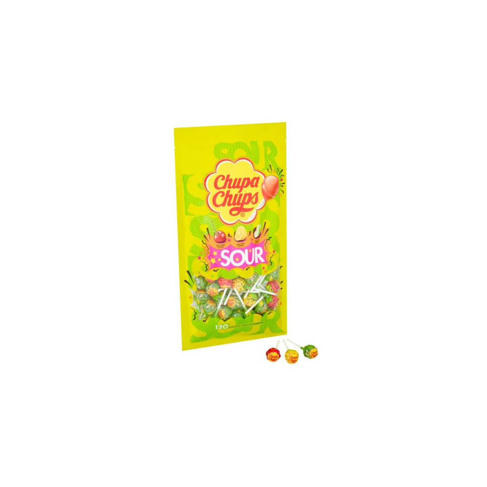 Chupa Chups Sour 120 Assorted Flavour Sour Lollipops 1.4kg