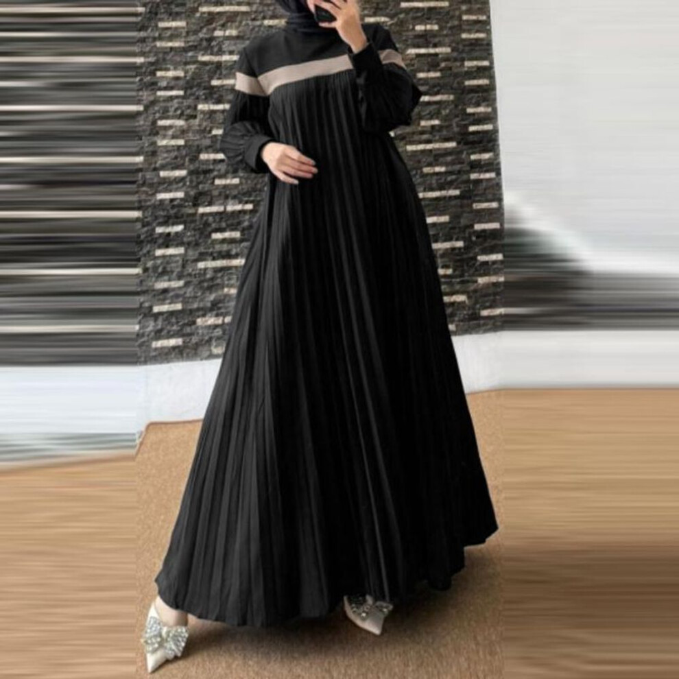 (black, M) Zanzea Women Casual Long Sleeve Patchwork Loose Pleated Dress
