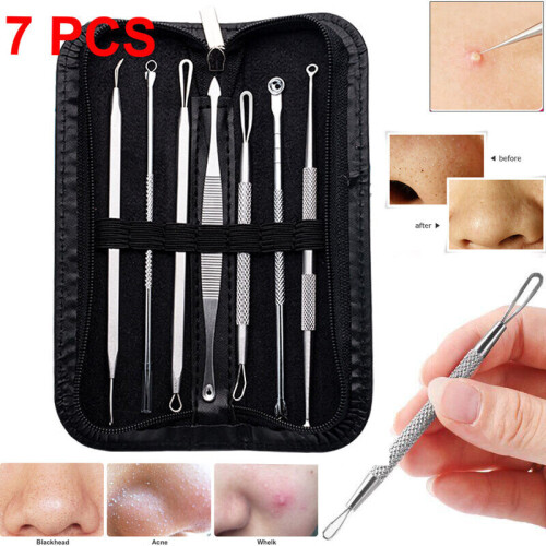 7Pcs Kit Blackhead Whitehead Pimple Spot Extractor Remover Popper Tool