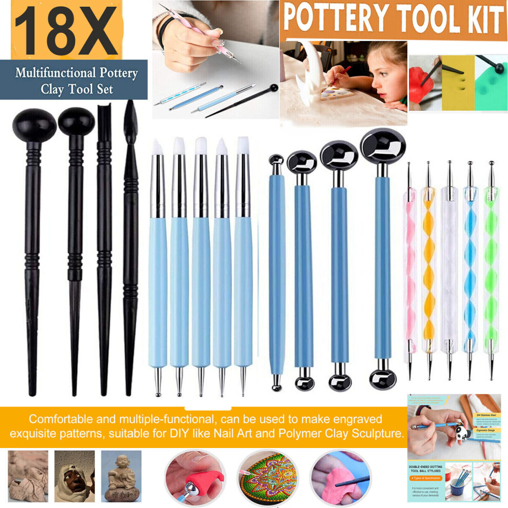 Ezi-Tech 18Pcs Professional Polymer Clay Sculpting Tool Pottery Models Art Set