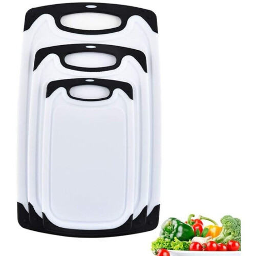 3 Pieces Plastic Kitchen Chopping Cutting Board Set with Juice Groove