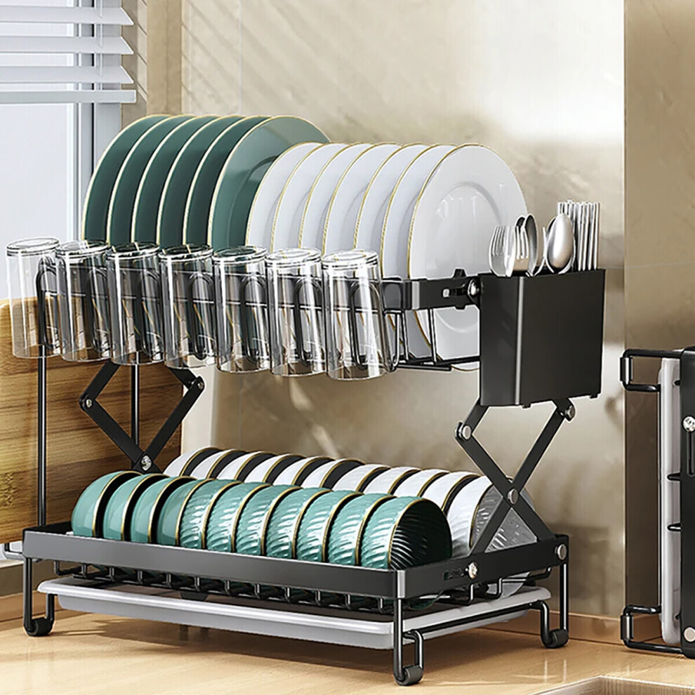 (2 Tier) Stainless Steel Sink Dish Storage Drain Rack