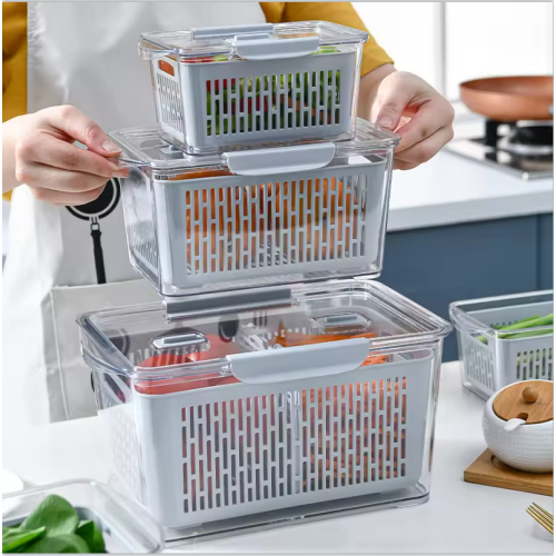 3 Stück Kühlschrank Aufbewahrungsbox Behälter Halter Tablett Set Obst Gemüse