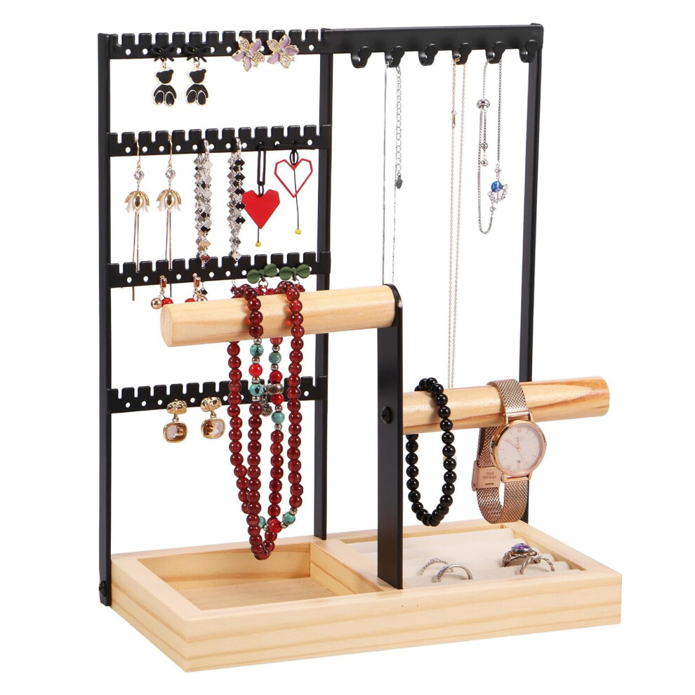 Necklace Jewellery Stand Holder Wooden Organizer Storage Tray