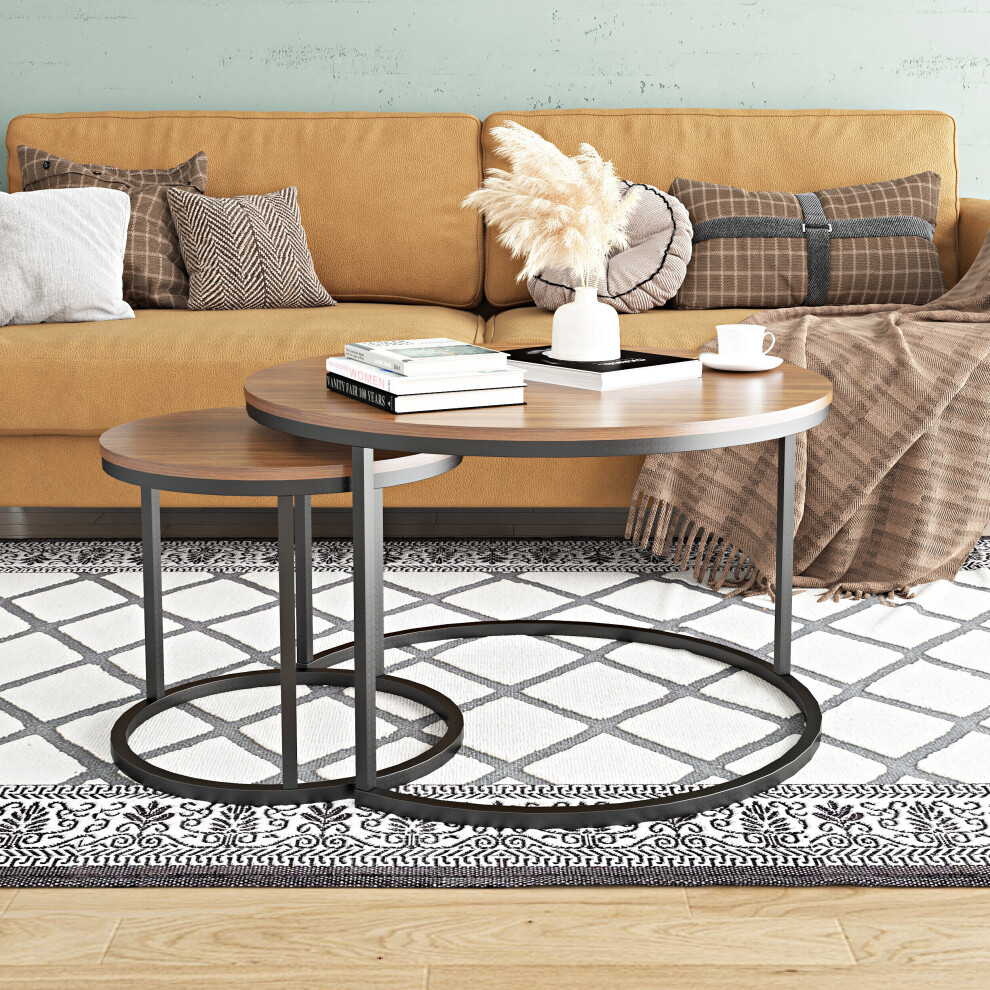 Nesting Coffee Tables Set of 2, Round Stacking Sofa Side Tables