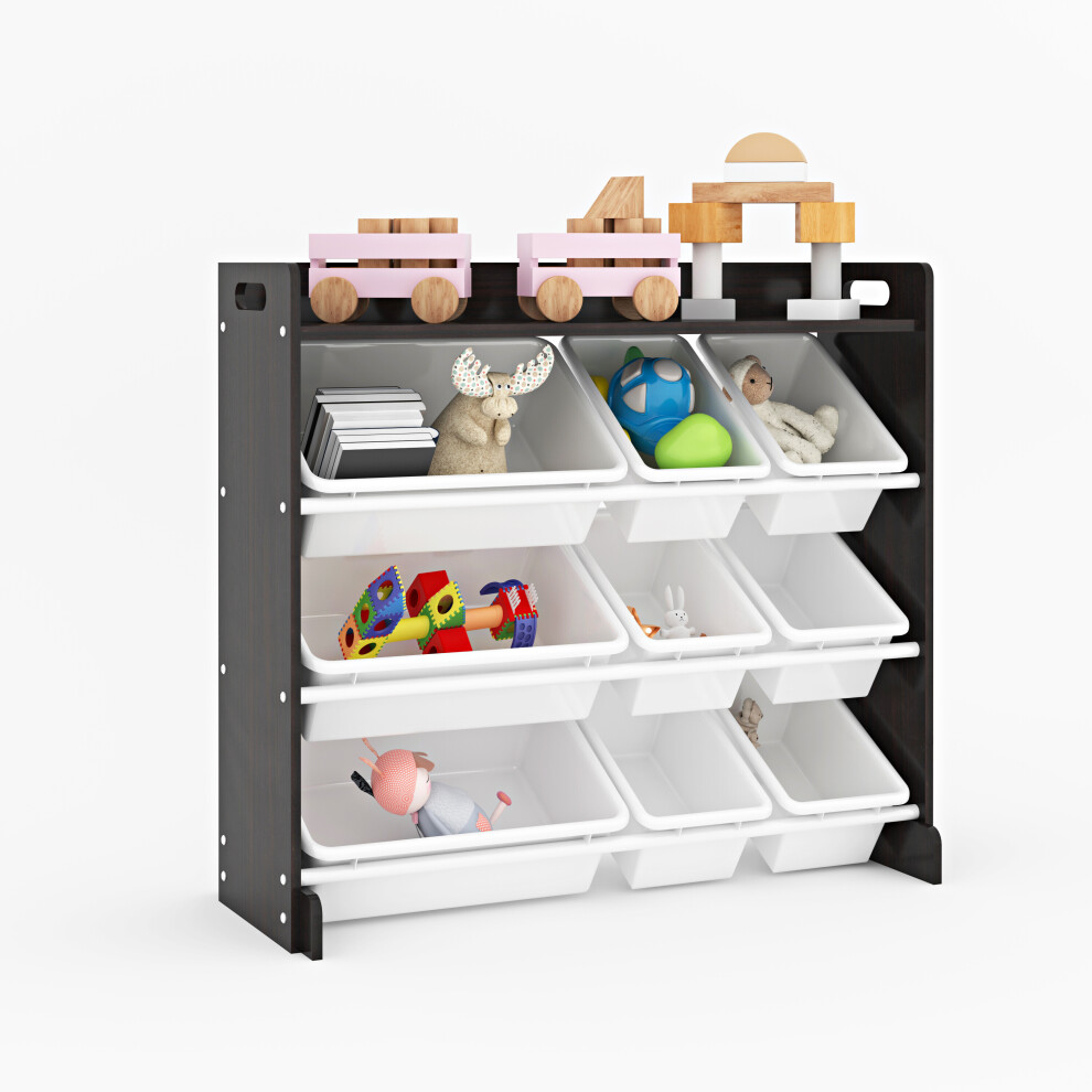 Kids Storage Wooden Unit Bookshelf Toy Box 9 Cube 3 Tier Tubs Box