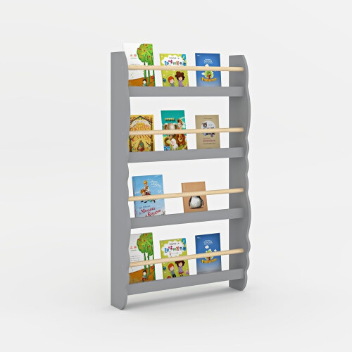 Kids Bookcase Wall Shelf, 4 Tier Children's Bookshelf Storage Display Rack