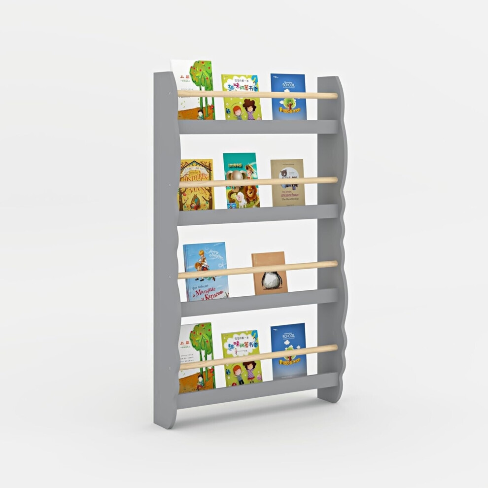 Kids Bookcase Wall Shelf, 4 Tier Children's Bookshelf Storage Display Rack