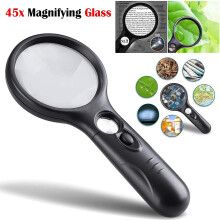 3 LED Licht 45X Handheld Leselupe Glaslinse Schmucklupe