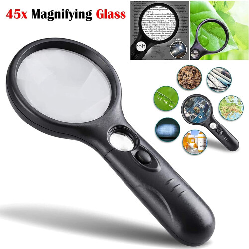 3 LED Licht 45X Handheld Leselupe Glaslinse Schmucklupe