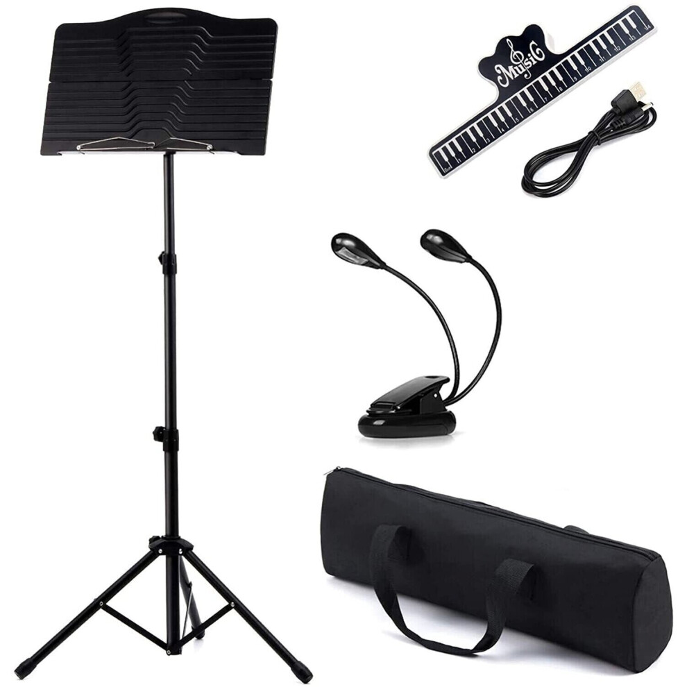 Adjustable Orchestral Music Stand Holder Tripod W/ LED Light Clip Bag