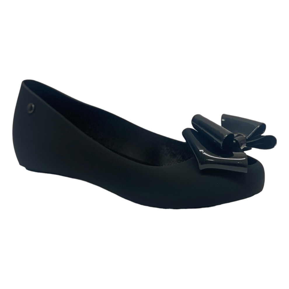 (UK 5 / EU 38 / US 7, Black) Women's Flat Bow Jelly Office Work School Slip On Comfy Ballerina Shoes