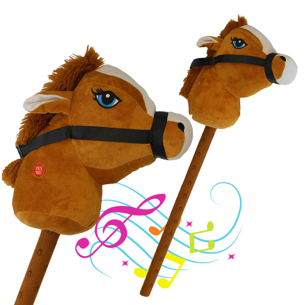 The Magic Toy Shop Kids Hobby Horse With Galloping Neighing Sounds Childrens Toy Brown