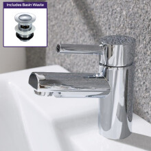 Contemporary Bathroom Chrome Basin Sink Single Lever Mixer Tap And Waste
